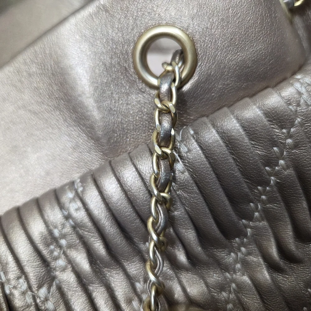 Chanel Coco Pleats Drawstring Chain Lambskin Leather Bucket Bag Purse - Picture 4 of 16